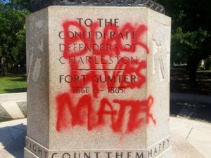 The Fort Sumter memorial to Confederate soldiers, "vandalized" June 21, 2015.