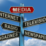 Media Signpost Showing Internet Television Newspapers Magazines